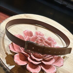 YSL Vintage Brown Kipskin Lined Saddle Leather Belt Gold Logo Stamped Buckle